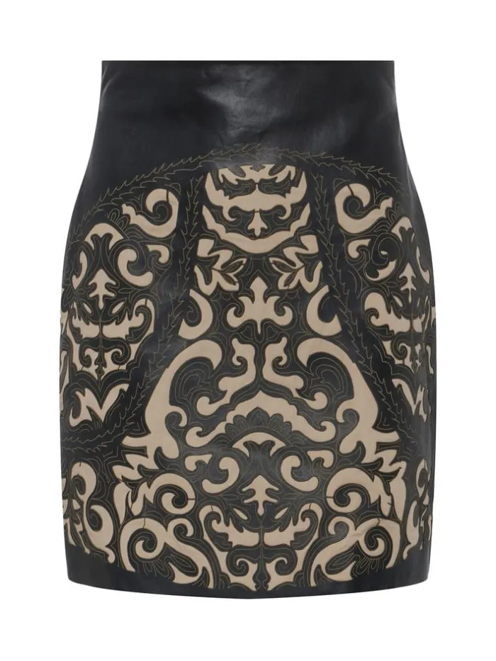 L039Agence Pants Shorts and Skirts Women Amour Leather Skirt Blackkhaki Leather Laser Cut