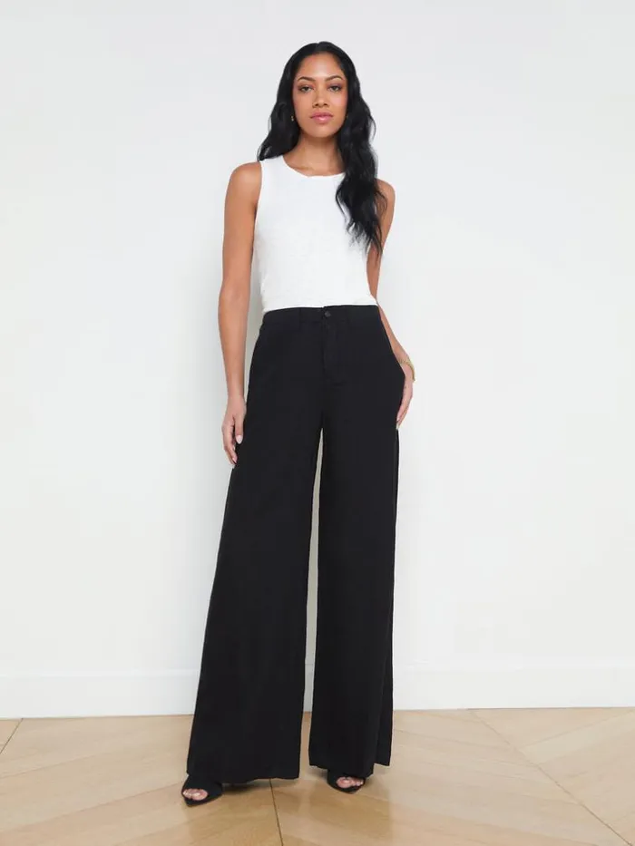 L039Agence Pants Shorts and Skirts Women Brie Linen WideLeg Pant Black