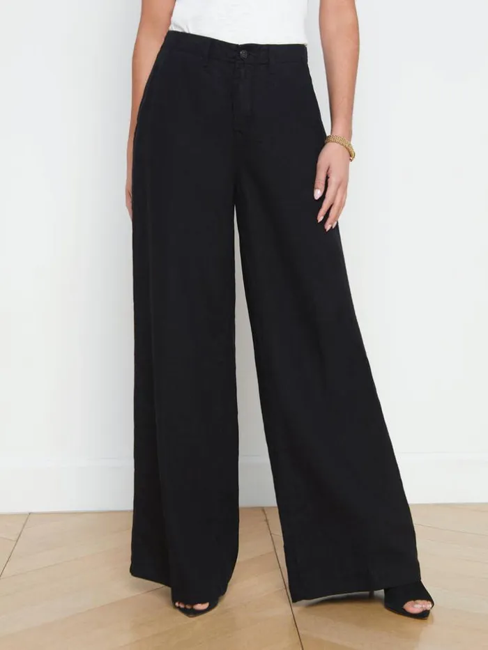 L039Agence Pants Shorts and Skirts Women Brie Linen WideLeg Pant Black