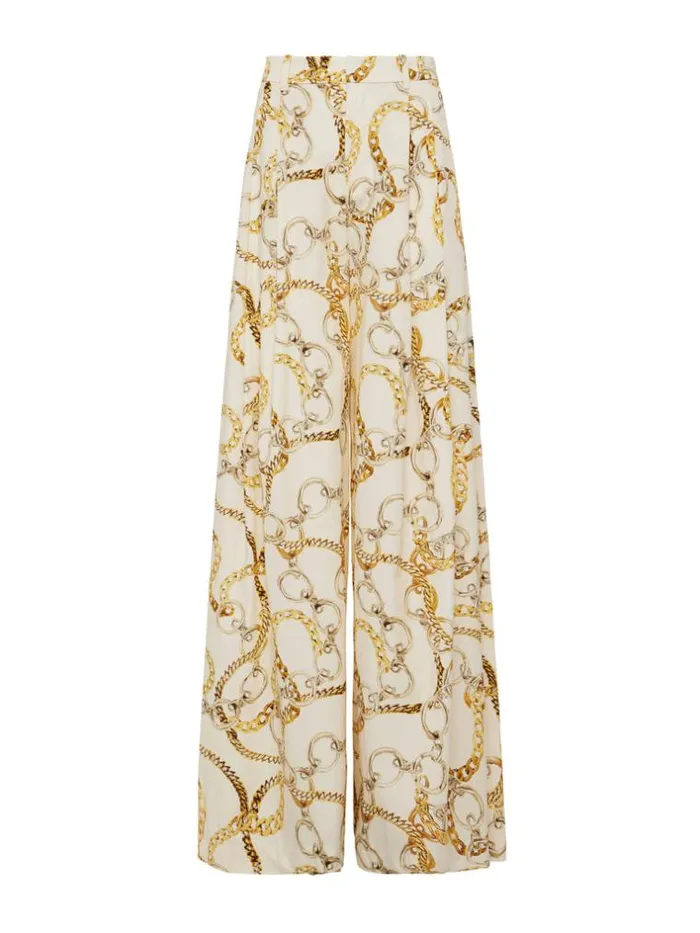 L039Agence Pants Shorts and Skirts Women Dree Palazzo Trouser Ecru Multi Oversized Chain