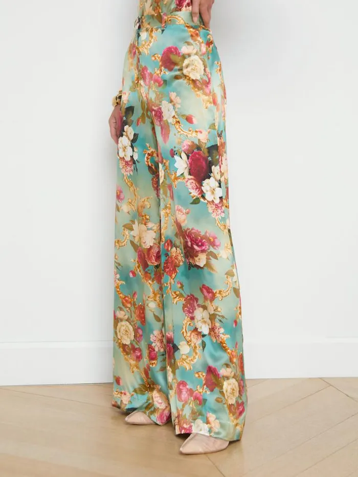 L039Agence Pants Shorts and Skirts Women Gavin Silk WideLeg Pant Multi Rococo