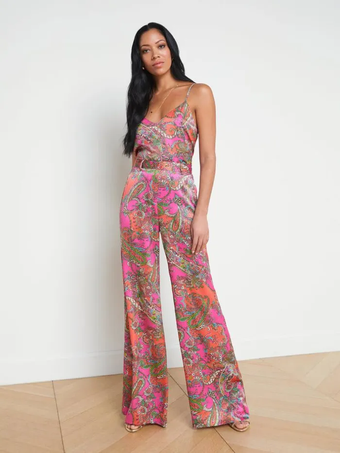 L039Agence Pants Shorts and Skirts Women Gavin Silk WideLeg Pant Rhodamine Multi Bright Pop Paisley