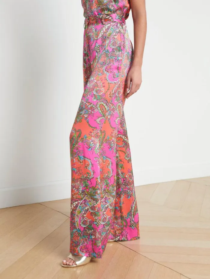 L039Agence Pants Shorts and Skirts Women Gavin Silk WideLeg Pant Rhodamine Multi Bright Pop Paisley