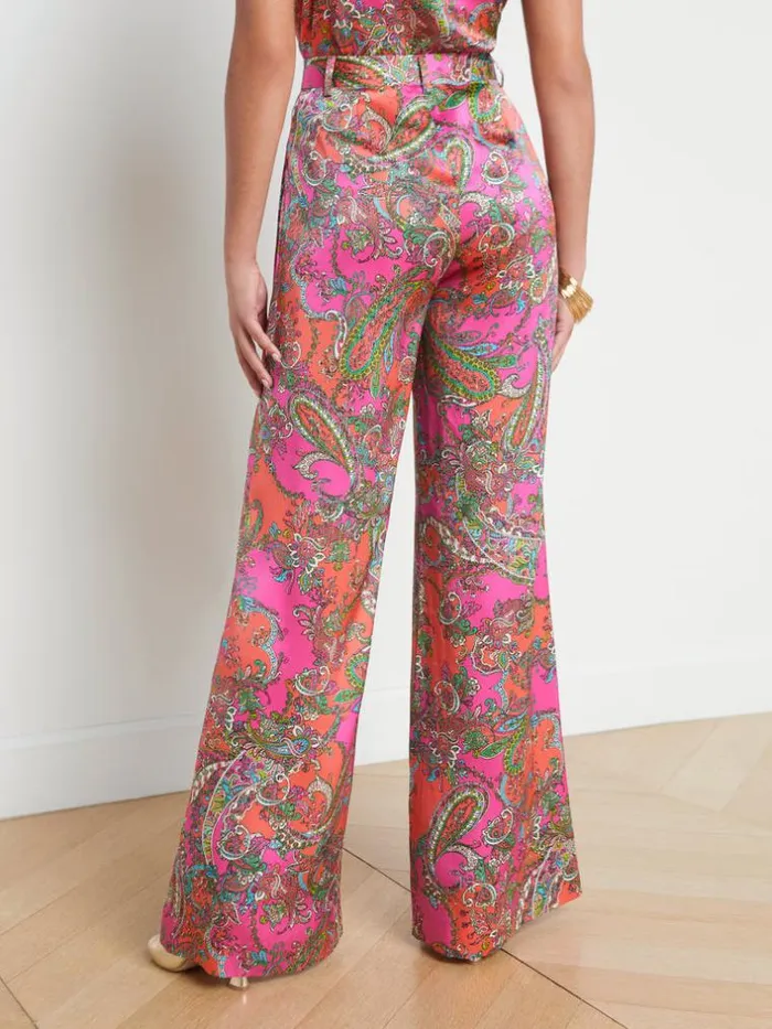 L039Agence Pants Shorts and Skirts Women Gavin Silk WideLeg Pant Rhodamine Multi Bright Pop Paisley
