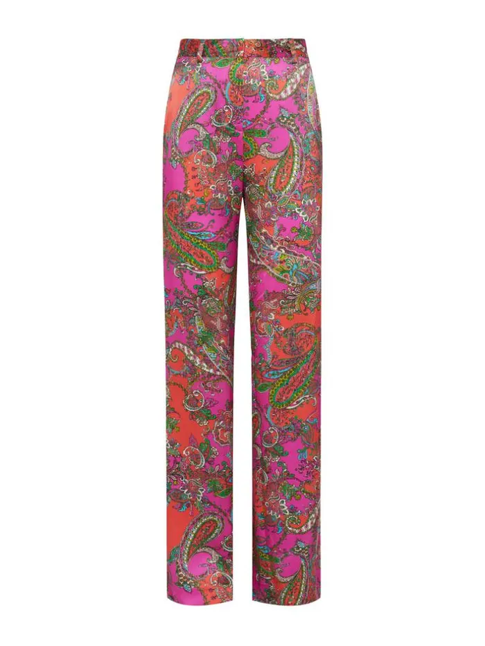 L039Agence Pants Shorts and Skirts Women Gavin Silk WideLeg Pant Rhodamine Multi Bright Pop Paisley