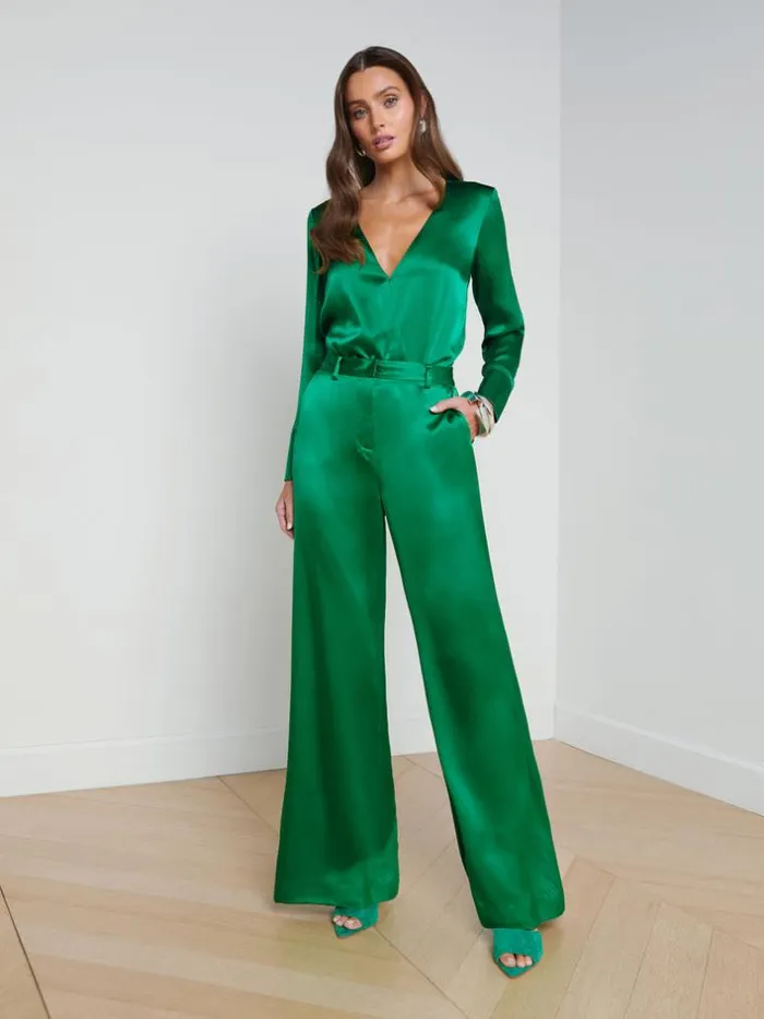 L039Agence Pants Shorts and Skirts Women Gavin Silk WideLeg Pant Sea Green