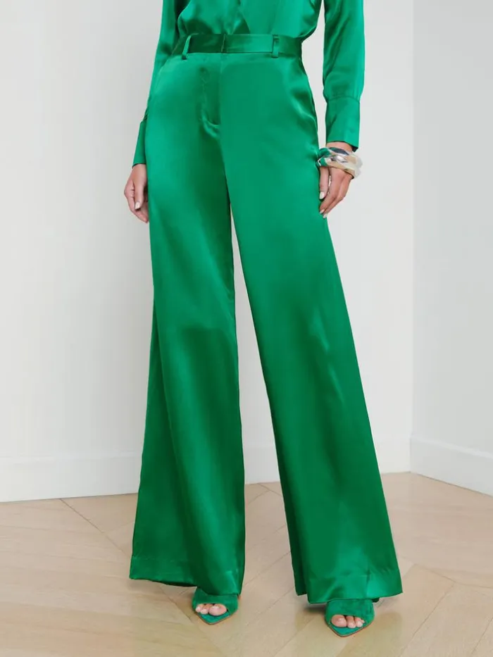 L039Agence Pants Shorts and Skirts Women Gavin Silk WideLeg Pant Sea Green