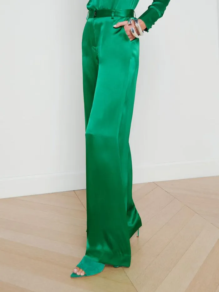 L039Agence Pants Shorts and Skirts Women Gavin Silk WideLeg Pant Sea Green