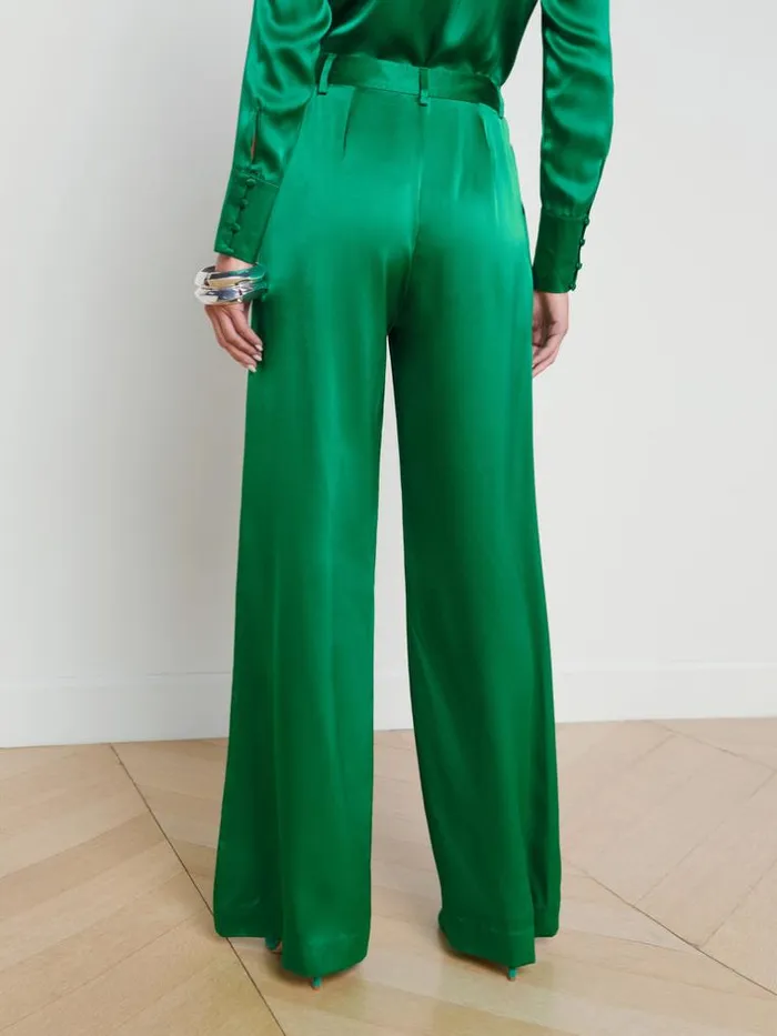 L039Agence Pants Shorts and Skirts Women Gavin Silk WideLeg Pant Sea Green