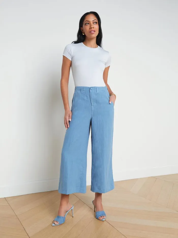 L039Agence Pants Shorts and Skirts Women Henderson Linen Cropped Pant Blue Mist L039Agence Pants Shorts and Skirts Women Henderson Linen Cropped Pant Blue Mist