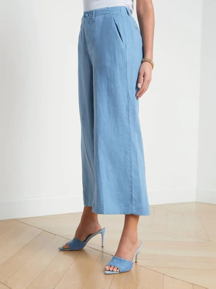 L039Agence Pants Shorts and Skirts Women Henderson Linen Cropped Pant Blue Mist