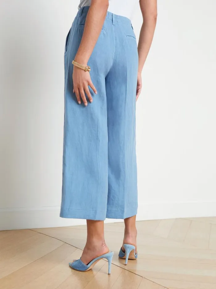 L039Agence Pants Shorts and Skirts Women Henderson Linen Cropped Pant Blue Mist