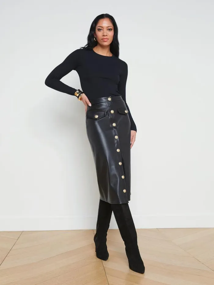L039Agence Pants Shorts and Skirts Women Milann Faux Leather Skirt Black