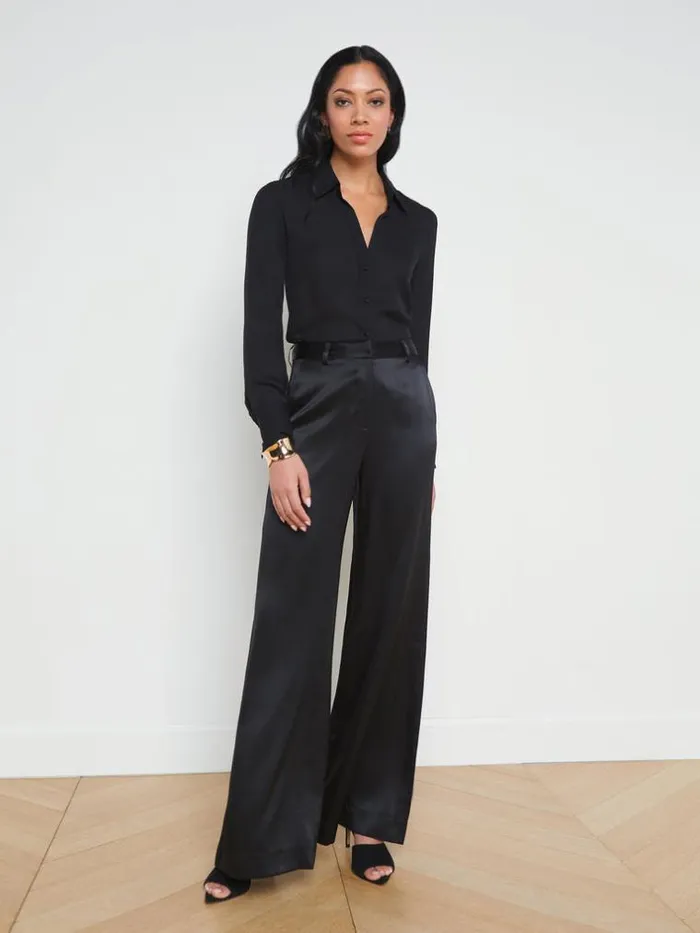 L039Agence Pants Shorts and Skirts Women Pilar Silk WideLeg Pant Black Silk