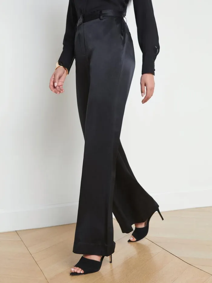 L039Agence Pants Shorts and Skirts Women Pilar Silk WideLeg Pant Black Silk