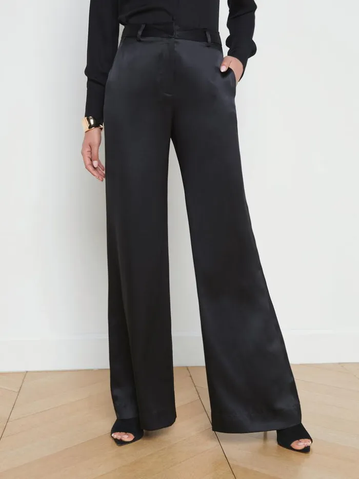 L039Agence Pants Shorts and Skirts Women Pilar Silk WideLeg Pant Black Silk