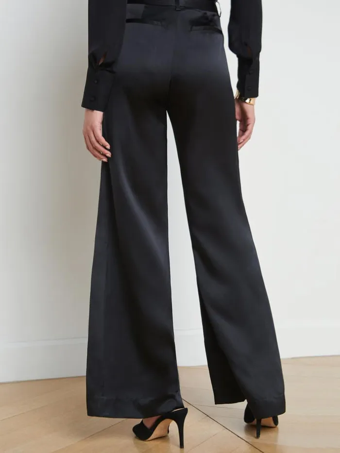 L039Agence Pants Shorts and Skirts Women Pilar Silk WideLeg Pant Black Silk