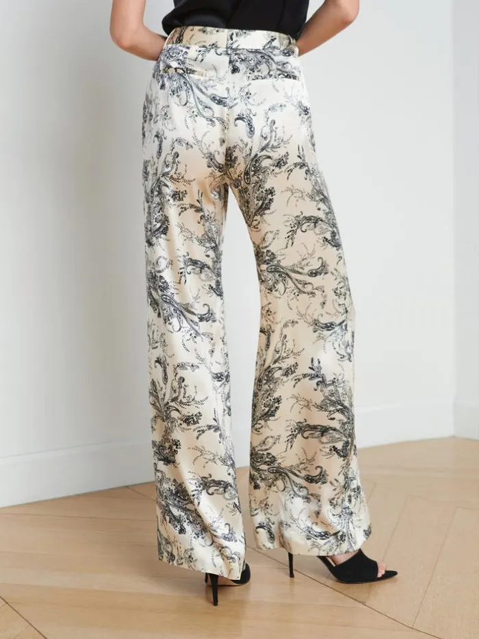 L039Agence Pants Shorts and Skirts Women Pilar Silk WideLeg Pant Ecrublack Sketch Paisley