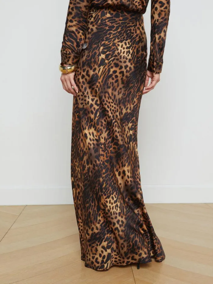 L039Agence Pants Shorts and Skirts Women Zeta Skirt Brown Multi Oil Leopard