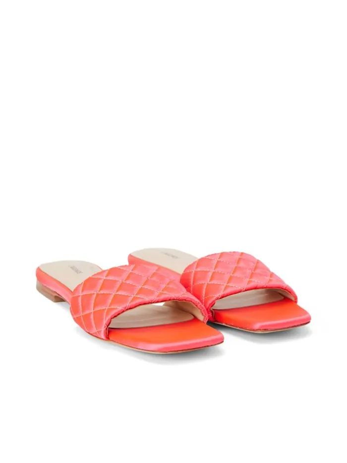 L039Agence Sandals and Wedges Women Aloise Satin Slide Sandal Neon Coral Satin
