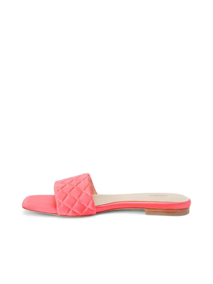 L039Agence Sandals and Wedges Women Aloise Satin Slide Sandal Neon Coral Satin