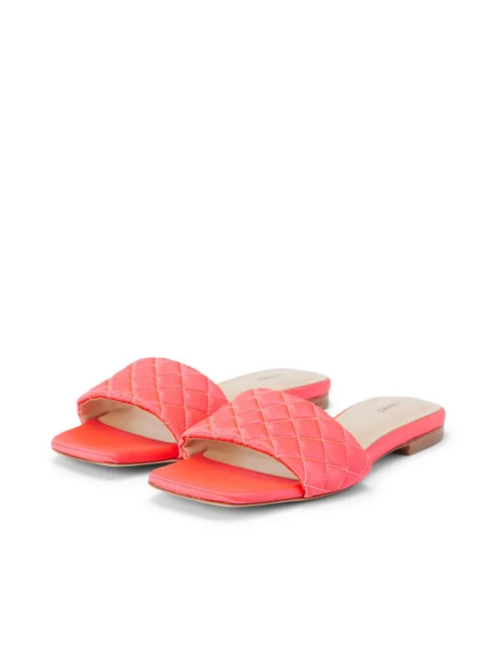 L039Agence Sandals and Wedges Women Aloise Satin Slide Sandal Neon Coral Satin