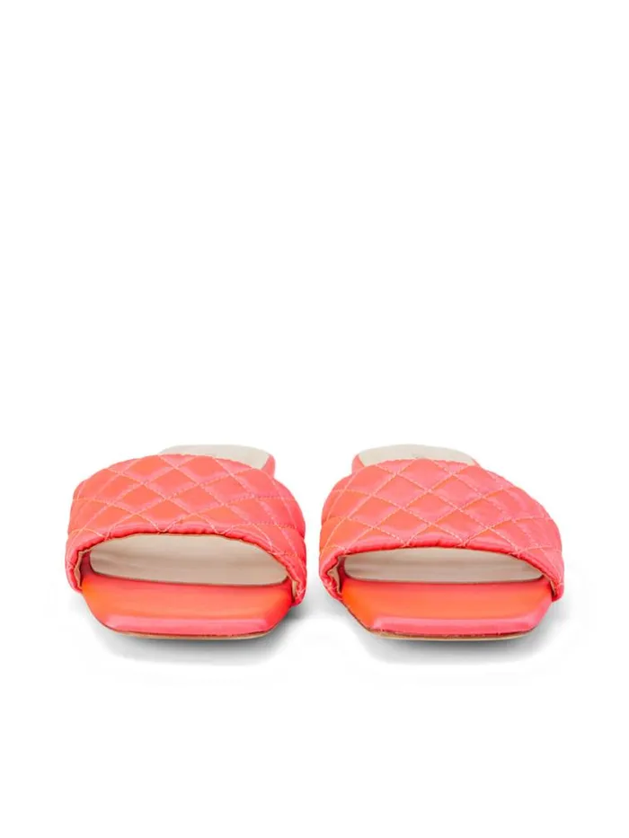 L039Agence Sandals and Wedges Women Aloise Satin Slide Sandal Neon Coral Satin