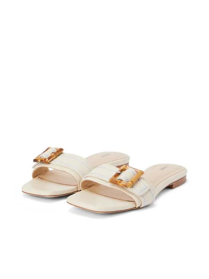 L039Agence Sandals and Wedges Women Aurelie Buckle Slide Sandal Ecru Leather