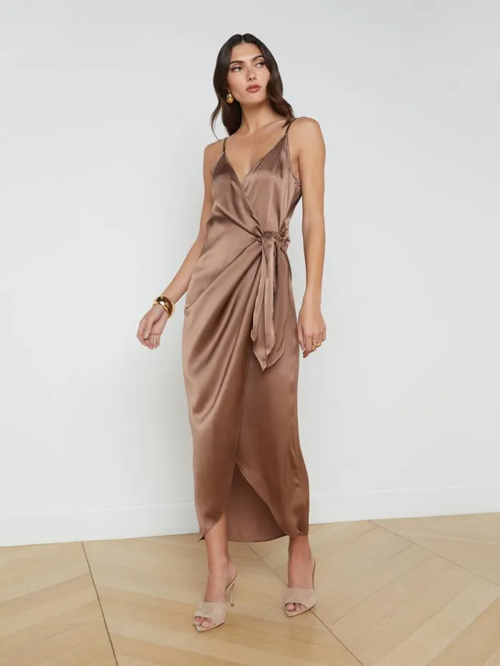 L039Agence Silks Women Amilia Silk Wrap Dress Sparrow