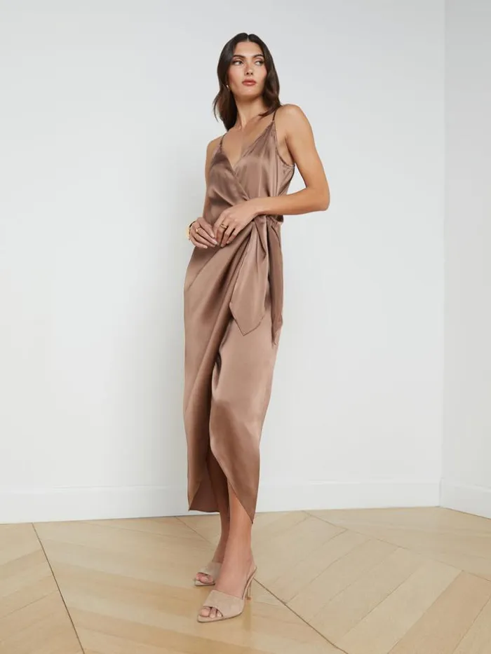 L039Agence Silks Women Amilia Silk Wrap Dress Sparrow