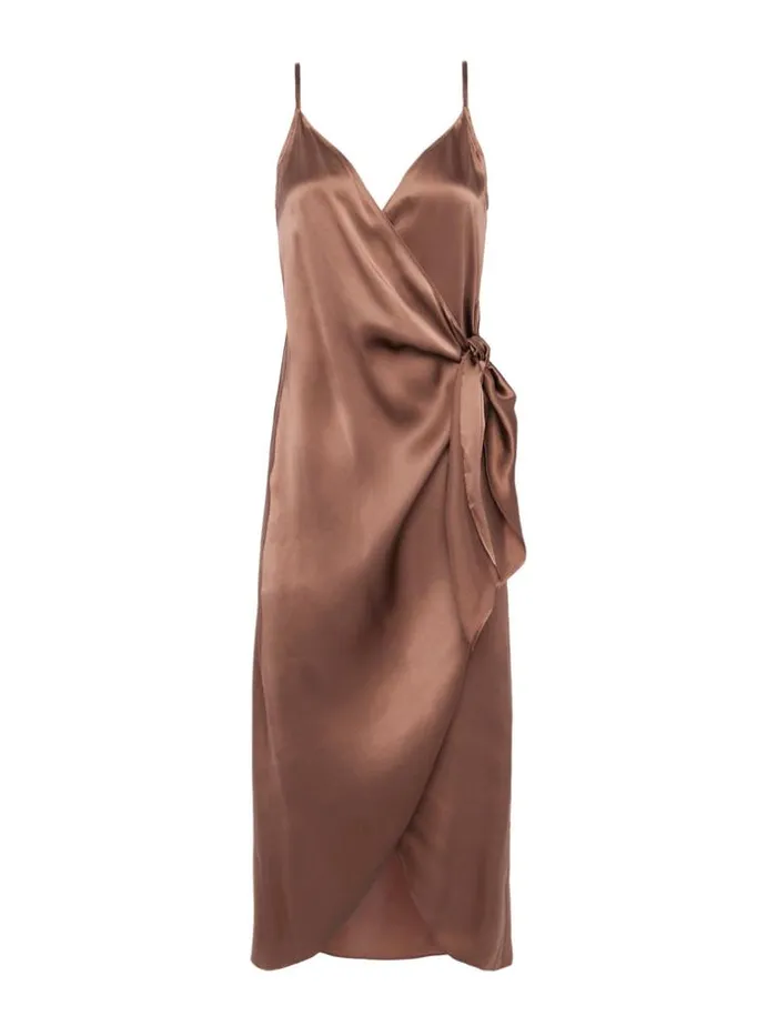 L039Agence Silks Women Amilia Silk Wrap Dress Sparrow