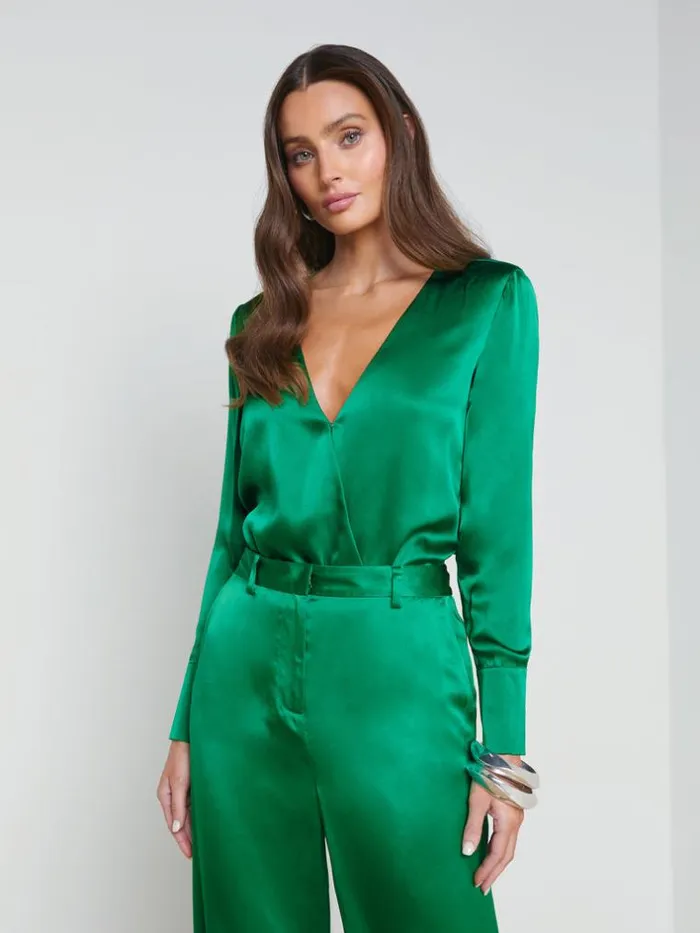 L039Agence Silks Women Blaze Silk Bodysuit Sea Green