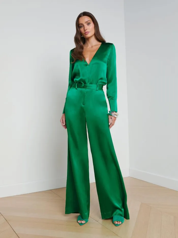 L039Agence Silks Women Blaze Silk Bodysuit Sea Green