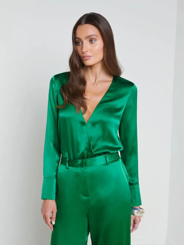 L039Agence Silks Women Blaze Silk Bodysuit Sea Green