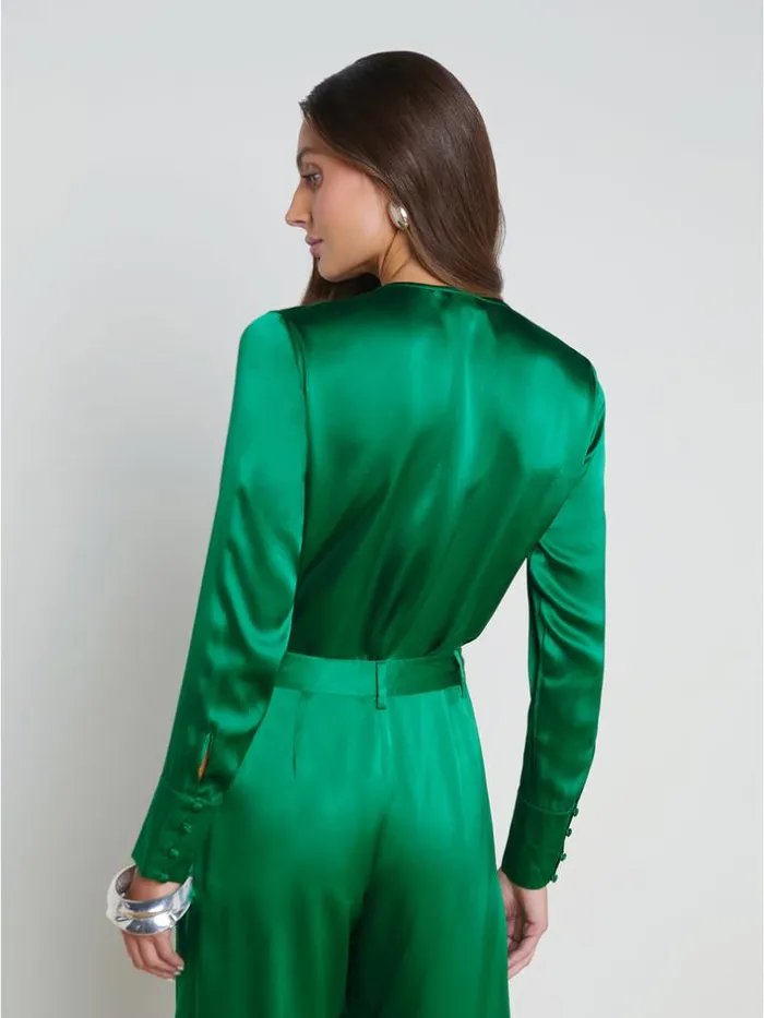 L039Agence Silks Women Blaze Silk Bodysuit Sea Green