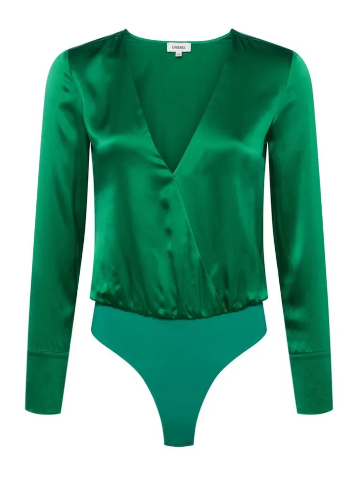 L039Agence Silks Women Blaze Silk Bodysuit Sea Green