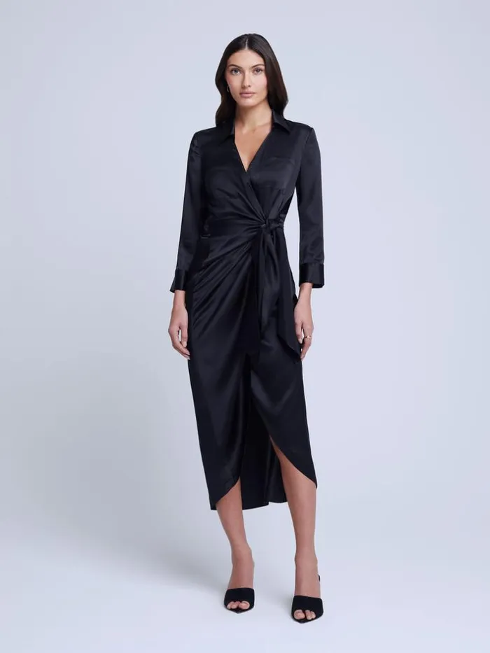 L039Agence Silks Women Kadi Silk Wrap Dress Black