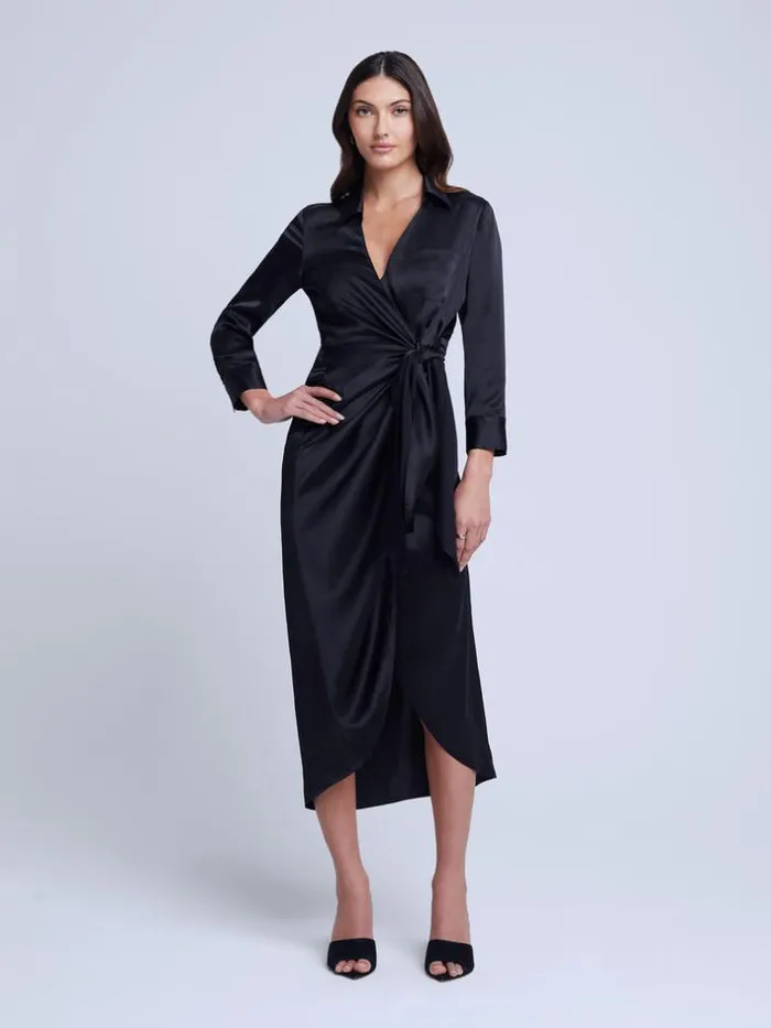 L039Agence Silks Women Kadi Silk Wrap Dress Black
