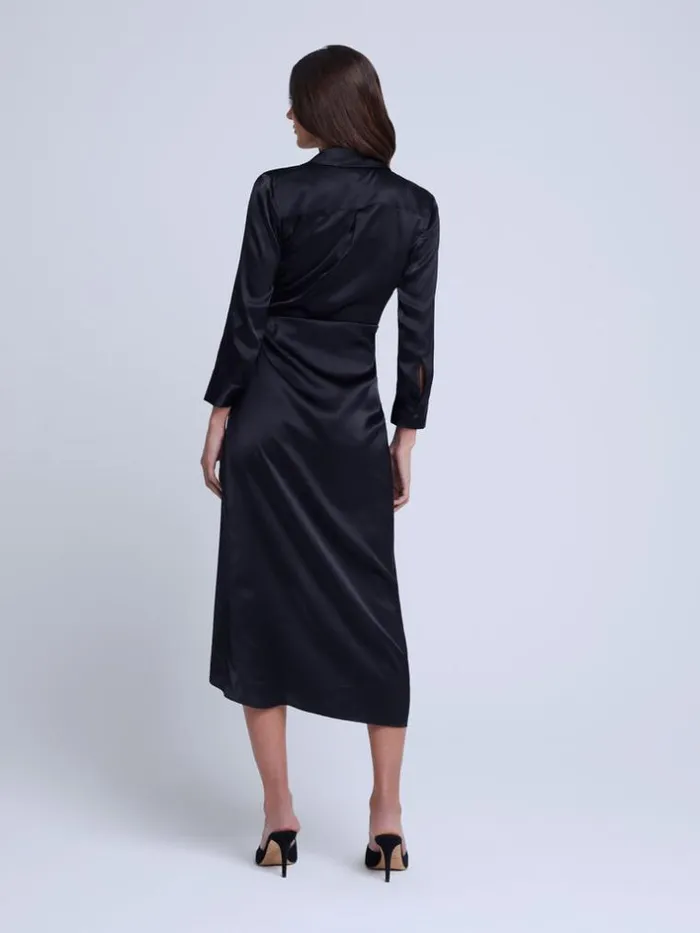 L039Agence Silks Women Kadi Silk Wrap Dress Black