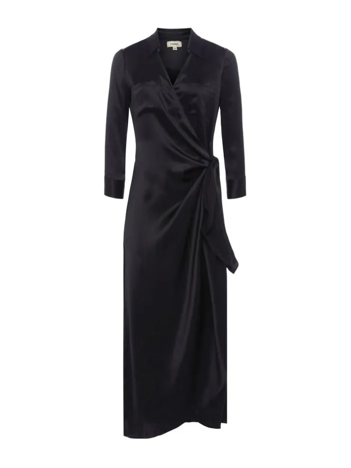 L039Agence Silks Women Kadi Silk Wrap Dress Black