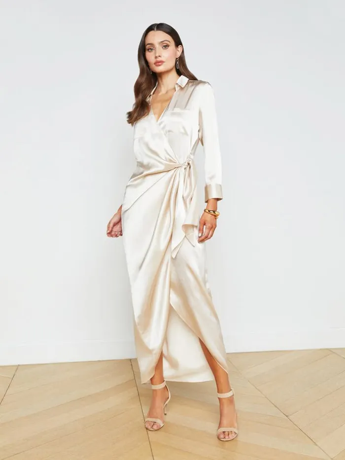 L039Agence Silks Women Kadi Silk Wrap Dress Champagne