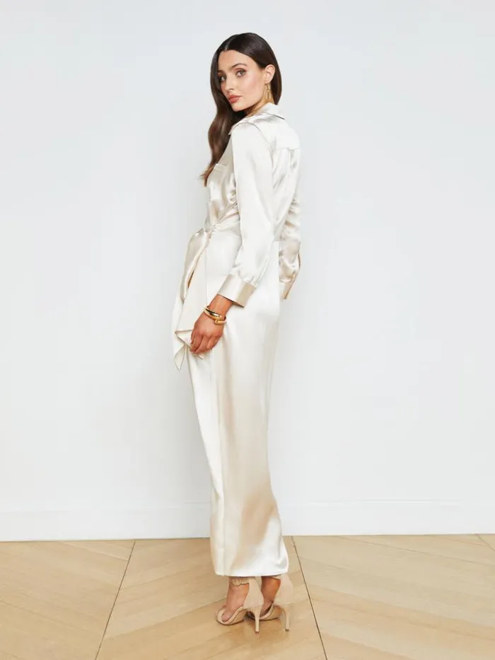 L039Agence Silks Women Kadi Silk Wrap Dress Champagne