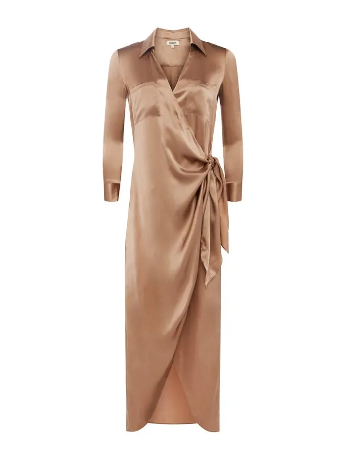 L039Agence Silks Women Kadi Silk Wrap Dress Dark Cappuccino