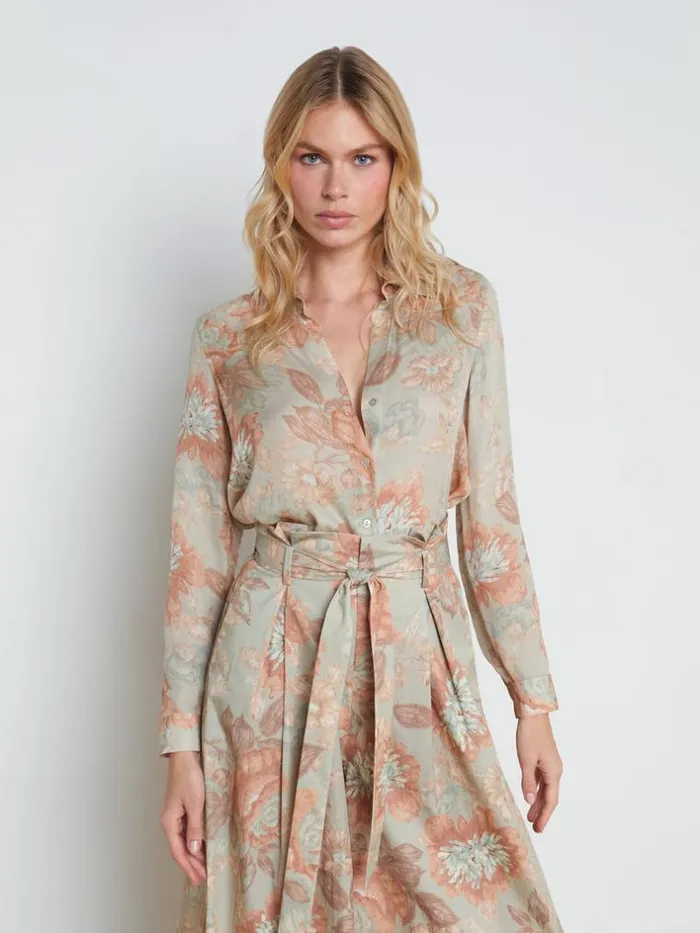 L039Agence Silks Women Nina Silk Blouse Multi Soft Pastel Vintage Floral