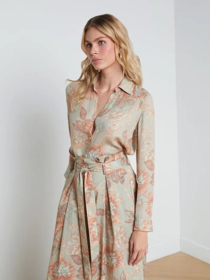 L039Agence Silks Women Nina Silk Blouse Multi Soft Pastel Vintage Floral