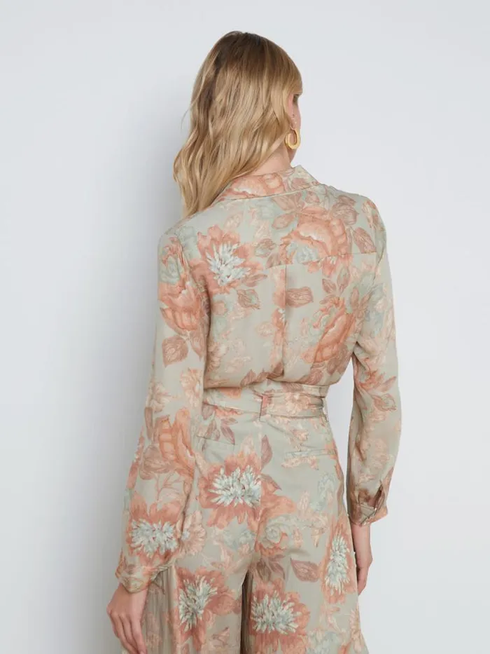 L039Agence Silks Women Nina Silk Blouse Multi Soft Pastel Vintage Floral