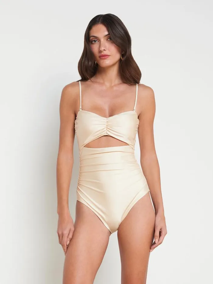 L039Agence Swimwear Women Lily CutOut OnePiece Swimsuit Champagne