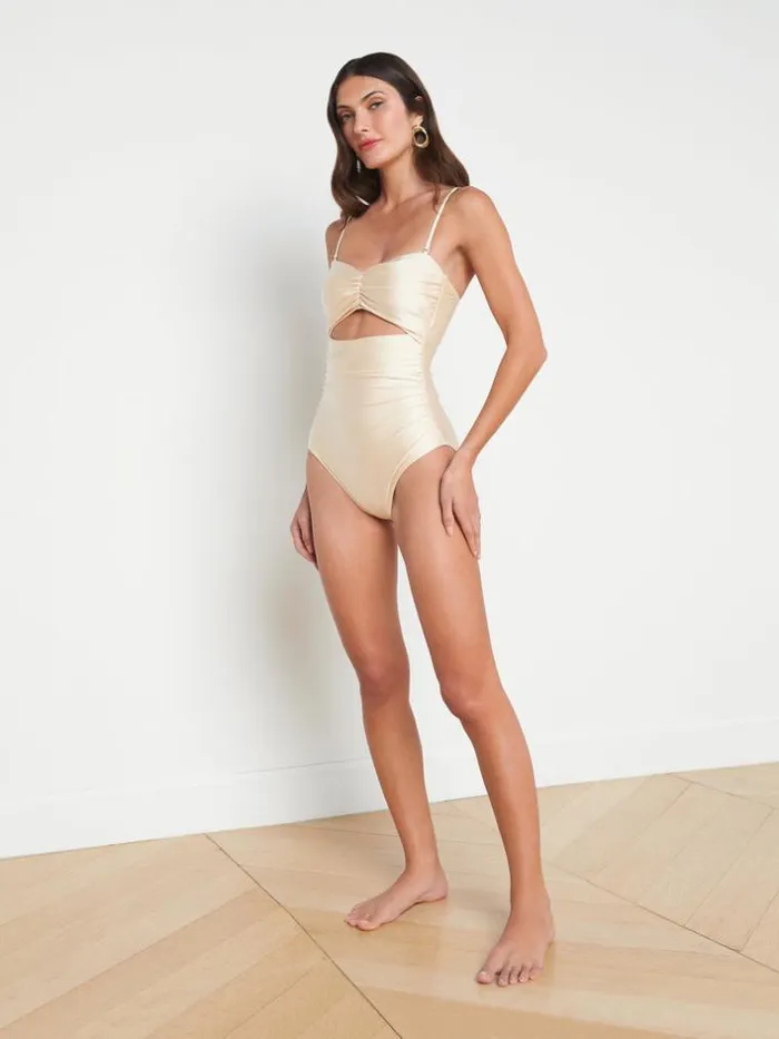 L039Agence Swimwear Women Lily CutOut OnePiece Swimsuit Champagne