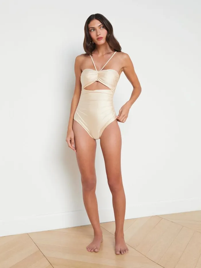 L039Agence Swimwear Women Lily CutOut OnePiece Swimsuit Champagne