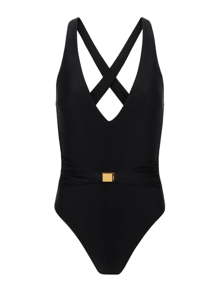 L039Agence Swimwear Women Lisa Plunge OnePiece Swimsuit Black